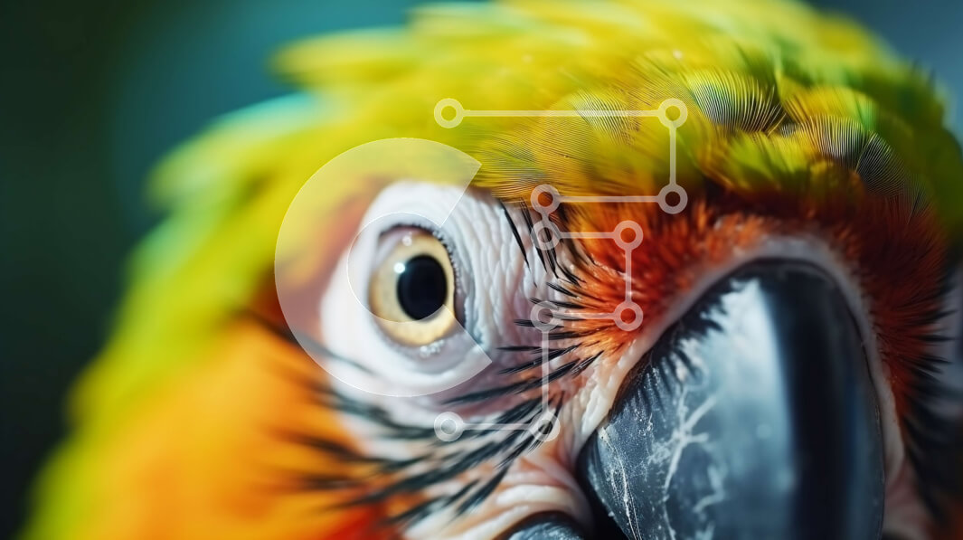 Σετ των 2 Intra Συλλεκτικό Ξύλινο Παζλ Plywood  4mm - Κοντινό πλάνο ενός πολύχρωμου παπαγάλου Σε Ξύλινο Κουτί - Διαστάσεις: 10x10 cm – 25 κομμάτια