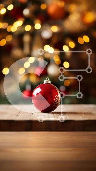 Intra Συλλεκτικό Ξύλινο Παζλ Plywood  4mm - Εορταστική κόκκινη χριστουγεννιάτικη μπάλα σε ένα ξύλινο τραπέζι Σε Ξύλινο Κουτί - Διαστάσεις: 10x10 cm – 25 κομμάτια