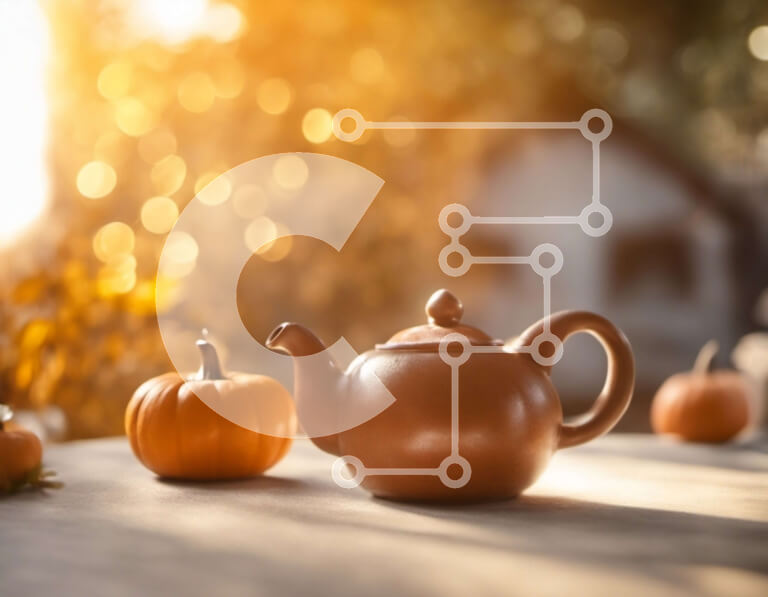 Intra Συλλεκτικό Ξύλινο Παζλ Plywood  4mm - Τσαγιέρα και κολοκύθες σε τραπέζι με θέμα το φθινόπωρο Σε Ξύλινο Κουτί - Διαστάσεις Puzzle: 10x10 cm – 25 κομμάτια