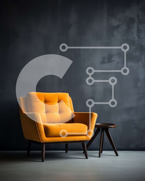 Intra Συλλεκτικό Ξύλινο Παζλ Plywood  4mm - Φωτεινή πορτοκαλί καρέκλα σε κενό δωμάτιο Σε Ξύλινο Κουτί - Διαστάσεις Puzzle: 10x10 cm – 25 κομμάτια