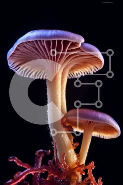 Σετ των 2 Intra Συλλεκτικό Ξύλινο Παζλ Plywood  4mm - Όμορφη εικόνα δύο μανιταριών που μεγαλώνουν σε ένα κούτσουρο σε ένα σκοτεινό δάσος Σε Ξύλινο Κουτί - Διαστάσεις: 10x10 cm – 25 κομμάτια