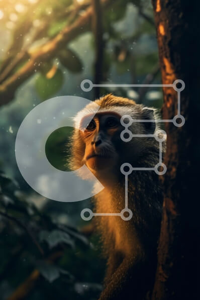 Σετ των 2 Intra Συλλεκτικό Ξύλινο Παζλ Plywood  4mm - Χαριτωμένος πίθηκος που κάθεται σε ένα κλαδί σε ένα δάσος Σε Ξύλινο Κουτί - Διαστάσεις: 10x10 cm – 25 κομμάτια