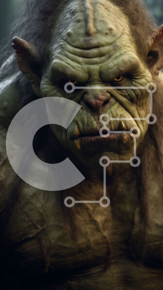 Intra Συλλεκτικό Ξύλινο Παζλ Plywood  4mm - Τρομακτική εικόνα του προσώπου ενός τρολ με αιχμηρά δόντια και πράσινο δέρμα Σε Ξύλινο Κουτί - Διαστάσεις Puzzle: 10x10 cm – 25 κομμάτια