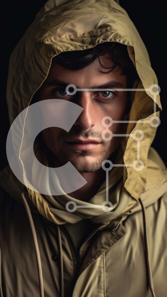 Intra Συλλεκτικό Ξύλινο Παζλ Plywood  4mm - Σοβαρός άνδρας με κίτρινο αδιάβροχο και κουκούλα που κοιτάζει την κάμερα Σε Ξύλινο Κουτί - Διαστάσεις Puzzle: 10x10 cm – 25 κομμάτια