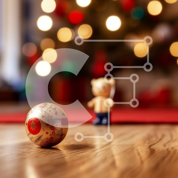 Intra Συλλεκτικό Ξύλινο Παζλ Plywood  4mm - Εορταστική διακόσμηση: Εορταστική χρυσή μπάλα και χριστουγεννιάτικο δέντρο Σε Ξύλινο Κουτί - Διαστάσεις: 10x10 cm – 25 κομμάτια