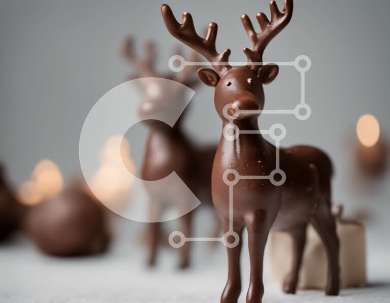 Intra Συλλεκτικό Ξύλινο Παζλ Plywood  4mm - Δύο σοκολατένια ειδώλια ταράνδων σε εορταστικό περιβάλλον Σε Ξύλινο Κουτί - Διαστάσεις: 10x10 cm – 25 κομμάτια