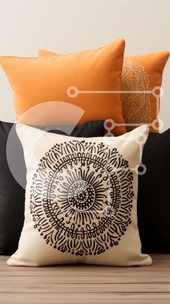 Intra Συλλεκτικό Ξύλινο Παζλ Plywood  4mm - Κομψά πορτοκαλί και μαύρα φλοράλ μαξιλάρια για το σπίτι σας Σε Ξύλινο Κουτί - Διαστάσεις: 10x10 cm – 25 κομμάτια