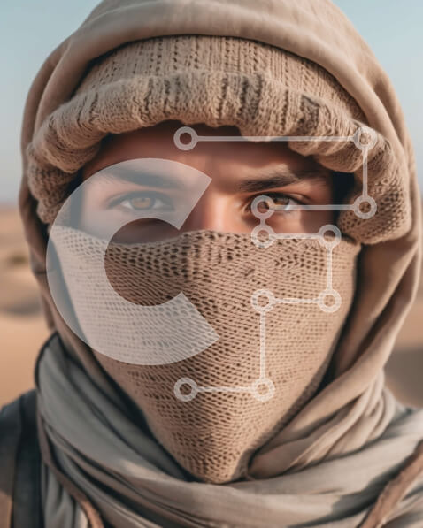 Intra Συλλεκτικό Ξύλινο Παζλ Plywood  4mm - Άνθρωπος με μάσκα και κασκόλ ενάντια στο τοπίο της ερήμου Σε Ξύλινο Κουτί - Διαστάσεις Puzzle: 10x10 cm – 25 κομμάτια