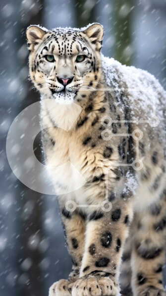 Σετ των 2 Intra Συλλεκτικό Ξύλινο Παζλ Plywood  4mm - Όμορφη εικόνα μιας λεοπάρδαλης του χιονιού που στέκεται σε έναν βράχο Σε Ξύλινο Κουτί - Διαστάσεις: 10x10 cm – 25 κομμάτια