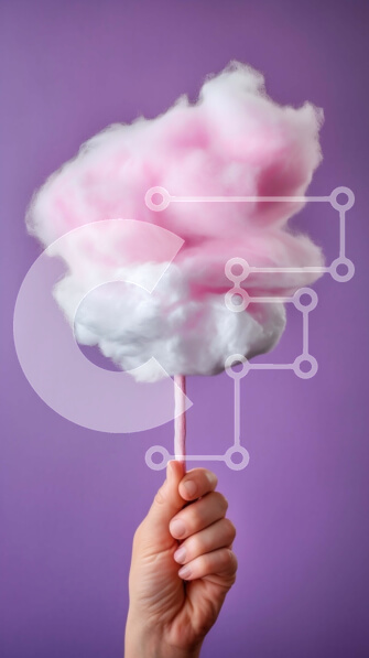 Intra Συλλεκτικό Ξύλινο Παζλ Plywood  4mm - Πολύχρωμη εικόνα του Cloud Candy που κρατιέται από ένα χέρι σε μωβ φόντο Σε Ξύλινο Κουτί - Διαστάσεις: 10x10 cm – 25 κομμάτια