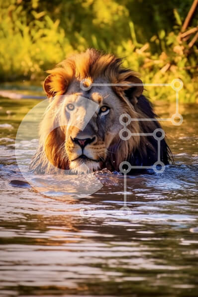 Σετ των 2 Intra Συλλεκτικό Ξύλινο Παζλ Plywood  4mm - Καταπληκτική φωτογραφία λιονταριού που κολυμπά σε ένα ποτάμι Σε Ξύλινο Κουτί - Διαστάσεις: 10x10 cm – 25 κομμάτια