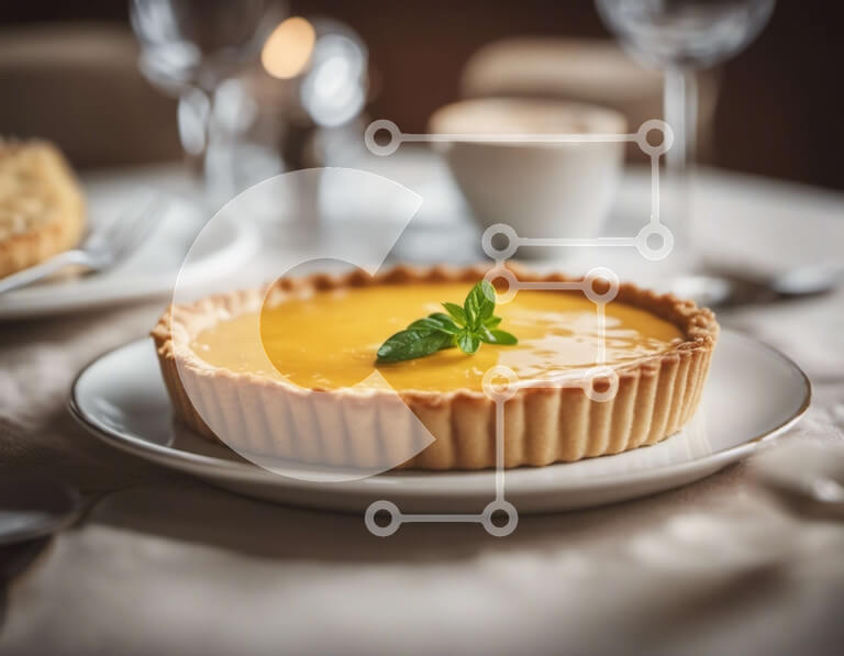 Σετ των 2 Intra Συλλεκτικό Ξύλινο Παζλ Plywood  4mm - Πορτοκαλί Τάρτα σε λευκό πιάτο με φύλλο μέντας Σε Ξύλινο Κουτί - Διαστάσεις: 10x10 cm – 25 κομμάτια