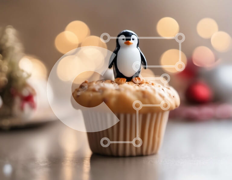 Intra Συλλεκτικό Ξύλινο Παζλ Plywood  4mm - Εορταστικός στολισμός Cupcake Penguin Σε Ξύλινο Κουτί - Διαστάσεις Puzzle: 10x10 cm – 25 κομμάτια