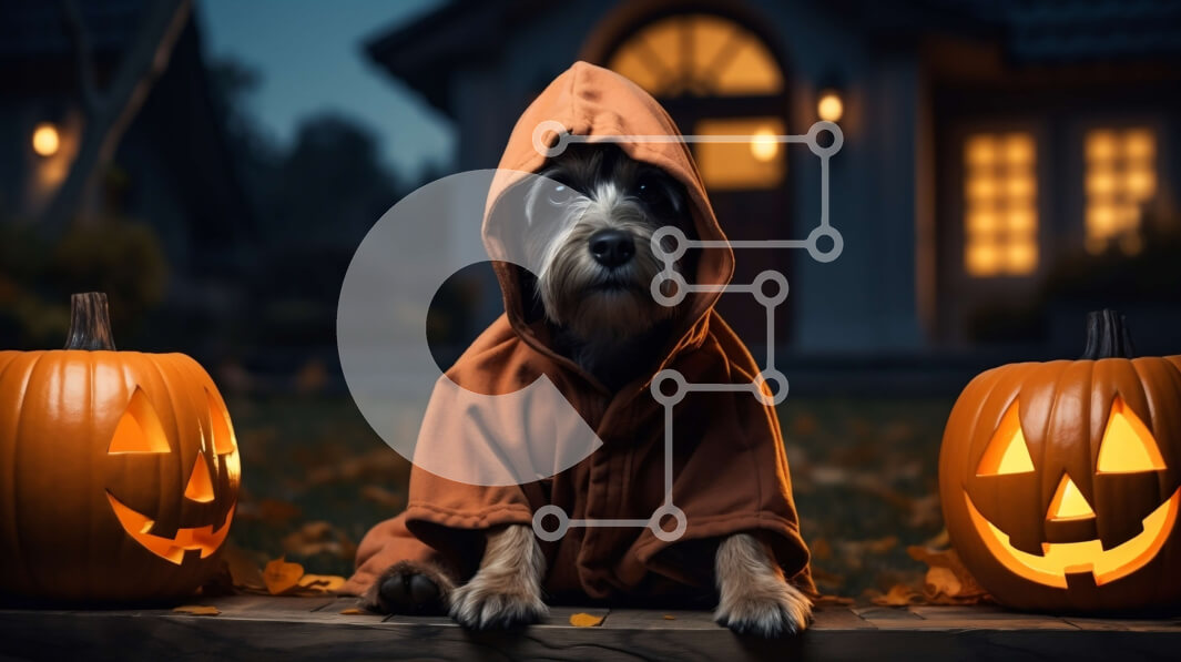 Σετ των 2 Intra Συλλεκτικό Ξύλινο Παζλ Plywood  4mm - Σκύλος με στολή Jack-o-Lantern με σκαλιστές κολοκύθες Σε Ξύλινο Κουτί - Διαστάσεις: 10x10 cm – 25 κομμάτια