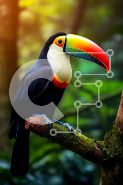 Σετ των 2 Intra Συλλεκτικό Ξύλινο Παζλ Plywood  4mm - Πολύχρωμο πουλί Toucan στο καταπράσινο δάσος Σε Ξύλινο Κουτί - Διαστάσεις: 10x10 cm – 25 κομμάτια