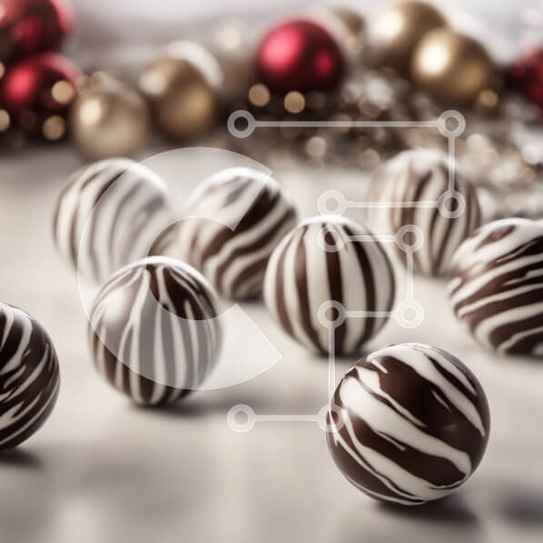 Σετ των 2 Intra Συλλεκτικό Ξύλινο Παζλ Plywood  4mm - Σοκολατένιες μπάλες με διακοσμητικά με μοτίβο ζέβρας σε γιορτινό τραπέζι Σε Ξύλινο Κουτί - Διαστάσεις: 10x10 cm – 25 κομμάτια