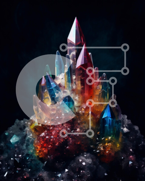 Intra Συλλεκτικό Ξύλινο Παζλ Plywood  4mm - Όμορφη εικόνα ενός πολύχρωμου σχηματισμού κρυστάλλου με αστέρια στο φόντο Σε Ξύλινο Κουτί - Διαστάσεις: 10x10 cm – 25 κομμάτια