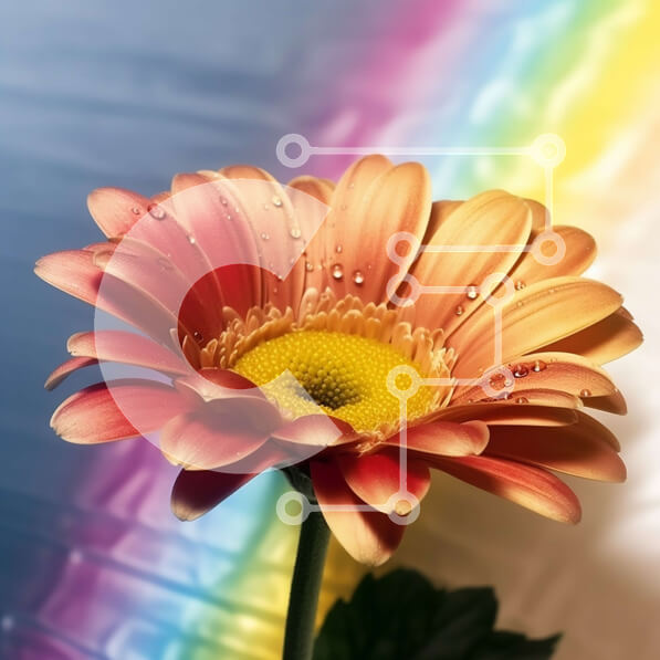 Intra Συλλεκτικό Ξύλινο Παζλ Plywood  4mm - Όμορφη πορτοκαλί μαργαρίτα με σταγονίδια νερού σε πέταλα μπροστά από το φόντο του ουράνιου τόξου Σε Ξύλινο Κουτί - Διαστάσεις: 10x10 cm – 25 κομμάτια