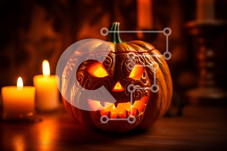 Intra Συλλεκτικό Ξύλινο Παζλ Plywood  4mm - Απόκοσμη διακόσμηση αποκριών: Κολοκύθα με φανάρι σε ξύλινο τραπέζι Σε Ξύλινο Κουτί - Διαστάσεις: 10x10 cm – 25 κομμάτια