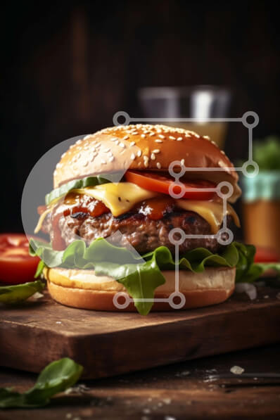 Σετ των 2 Intra Συλλεκτικό Ξύλινο Παζλ Plywood  4mm - Σπαρτική εικόνα ενός Cheeseburger σε μια ξύλινη σανίδα κοπής Σε Ξύλινο Κουτί - Διαστάσεις: 10x10 cm – 25 κομμάτια