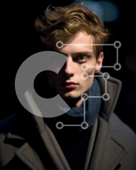 Intra Συλλεκτικό Ξύλινο Παζλ Plywood  4mm - Πορτρέτο ενός σοβαρού άνδρα με μαύρο παλτό και μπλε κασκόλ Σε Ξύλινο Κουτί - Διαστάσεις Puzzle: 10x10 cm – 25 κομμάτια