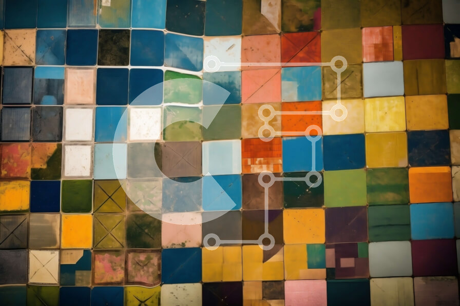 Intra Συλλεκτικό Ξύλινο Παζλ Plywood  4mm - Κοντινό πλάνο ενός πολύχρωμου μωσαϊκού με γεωμετρικό σχέδιο Σε Ξύλινο Κουτί - Διαστάσεις Puzzle: 10x10 cm – 25 κομμάτια