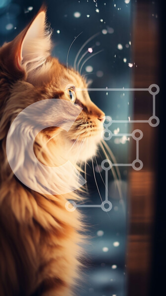 Σετ των 2 Intra Συλλεκτικό Ξύλινο Παζλ Plywood  4mm - Όμορφη εικόνα της χνουδωτής πορτοκαλί γάτας που απολαμβάνει τη χιονόπτωση Σε Ξύλινο Κουτί - Διαστάσεις: 10x10 cm – 25 κομμάτια