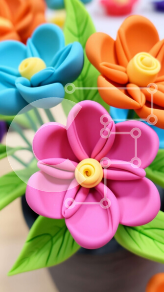 Intra Συλλεκτικό Ξύλινο Παζλ Plywood  4mm - Ομάδα πολύχρωμων ειδωλίων λουλουδιών σε ένα άδειο δοχείο Σε Ξύλινο Κουτί - Διαστάσεις Puzzle: 10x10 cm – 25 κομμάτια