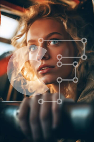 Intra Συλλεκτικό Ξύλινο Παζλ Plywood  4mm - Σοβαρή ξανθιά γυναίκα που οδηγεί αυτοκίνητο στην πόλη Σε Ξύλινο Κουτί - Διαστάσεις Puzzle: 10x10 cm – 25 κομμάτια