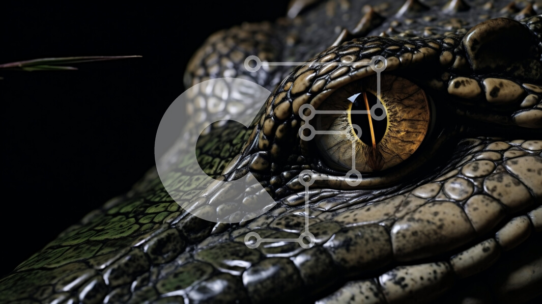 Σετ των 2 Intra Συλλεκτικό Ξύλινο Παζλ Plywood  4mm - Κοντινό πλάνο του ματιού του αλιγάτορα σε φυσικό βιότοπο Σε Ξύλινο Κουτί - Διαστάσεις: 10x10 cm – 25 κομμάτια