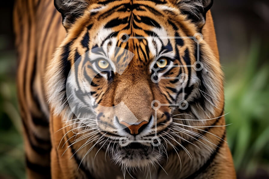 Σετ των 2 Intra Συλλεκτικό Ξύλινο Παζλ Plywood  4mm - Εκπληκτική κοντινή πλάνο του προσώπου μιας τίγρης με έντονο βλέμμα Σε Ξύλινο Κουτί - Διαστάσεις: 10x10 cm – 25 κομμάτια