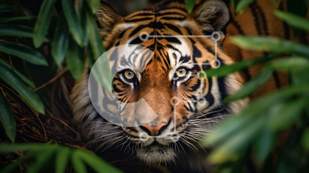 Σετ των 2 Intra Συλλεκτικό Ξύλινο Παζλ Plywood  4mm - Υπέροχη τίγρη που κρύβεται στη ζούγκλα Σε Ξύλινο Κουτί - Διαστάσεις: 10x10 cm – 25 κομμάτια