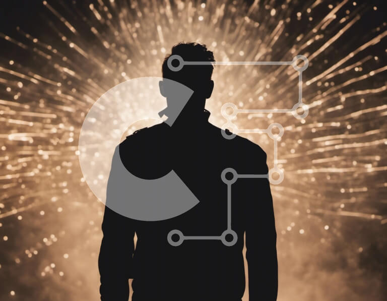 Intra Συλλεκτικό Ξύλινο Παζλ Plywood  4mm - Άτομο που απολαμβάνει επίδειξη πυροτεχνημάτων με σιλουέτα ενάντια στον νυχτερινό ουρανό Σε Ξύλινο Κουτί - Διαστάσεις Puzzle: 10x10 cm – 25 κομμάτια