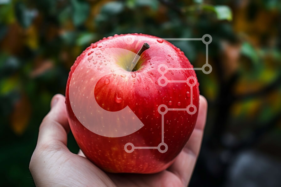 Intra Συλλεκτικό Ξύλινο Παζλ Plywood  4mm - Αναζωογονητική εικόνα ενός κόκκινου μήλου με σταγονίδια νερού Σε Ξύλινο Κουτί - Διαστάσεις: 10x10 cm – 25 κομμάτια