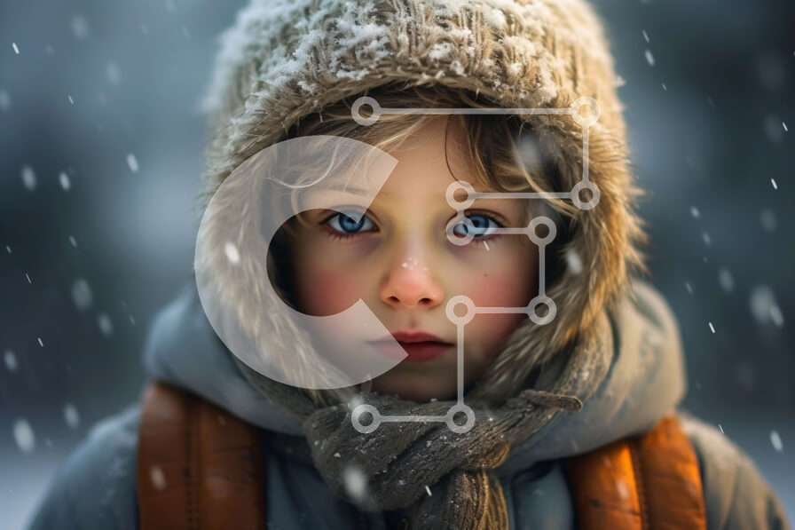 Intra Συλλεκτικό Ξύλινο Παζλ Plywood  4mm - Χειμερινή σκηνή: Κορίτσι με σακάκι και καπέλο που στέκεται στο χιόνι Σε Ξύλινο Κουτί - Διαστάσεις Puzzle: 10x10 cm – 25 κομμάτια