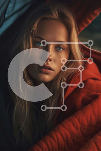 Intra Συλλεκτικό Ξύλινο Παζλ Plywood  4mm - Σοβαρό πορτρέτο μιας νεαρής γυναίκας με κόκκινο φούτερ Σε Ξύλινο Κουτί - Διαστάσεις Puzzle: 10x10 cm – 25 κομμάτια