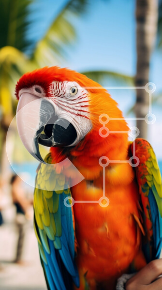 Σετ των 2 Intra Συλλεκτικό Ξύλινο Παζλ Plywood  4mm - Πολύχρωμος παπαγάλος σκαρφαλωμένος σε ένα χέρι με φοίνικες στο φόντο Σε Ξύλινο Κουτί - Διαστάσεις: 10x10 cm – 25 κομμάτια