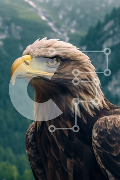 Σετ των 2 Intra Συλλεκτικό Ξύλινο Παζλ Plywood  4mm - Εκπληκτική κοντινή πλάνο του κεφαλιού του αετού με ανοιχτά φτερά στο καταπράσινο δάσος Σε Ξύλινο Κουτί - Διαστάσεις: 10x10 cm – 25 κομμάτια