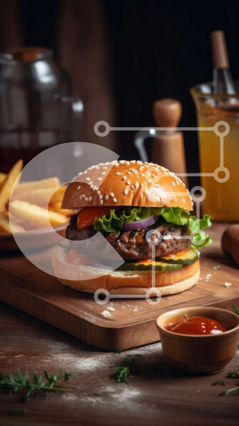 Intra Συλλεκτικό Ξύλινο Παζλ Plywood  4mm - Ικανοποιήστε τη λαχτάρα σας με το ζουμερό μας χάμπουργκερ με τυρί, μαρούλι, ντομάτα και τηγανιτές πατάτες Σε Ξύλινο Κουτί - Διαστάσεις: 10x10 cm – 25 κομμάτια