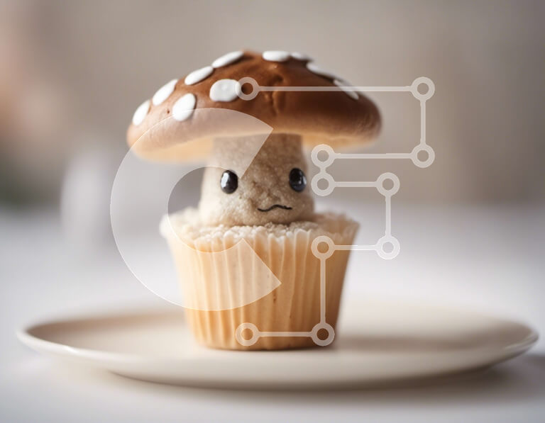 Σετ των 2 Intra Συλλεκτικό Ξύλινο Παζλ Plywood  4mm - Ανάποδο Cupcake με μανιτάρια σε λευκό πιάτο Σε Ξύλινο Κουτί - Διαστάσεις: 10x10 cm – 25 κομμάτια