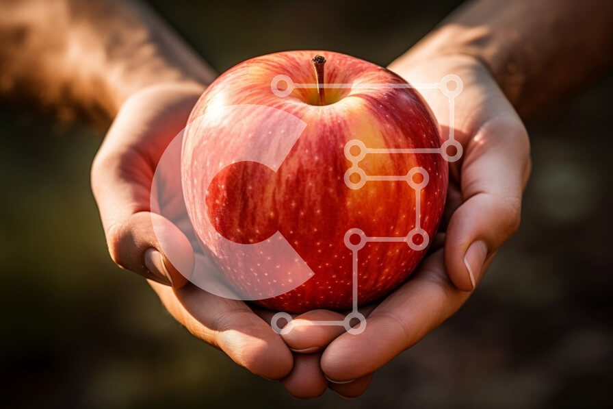 Σετ των 2 Intra Συλλεκτικό Ξύλινο Παζλ Plywood  4mm - Νόστιμο και υγιεινό φρέσκο ​​μήλο σε σκούρο φόντο Σε Ξύλινο Κουτί - Διαστάσεις: 10x10 cm – 25 κομμάτια