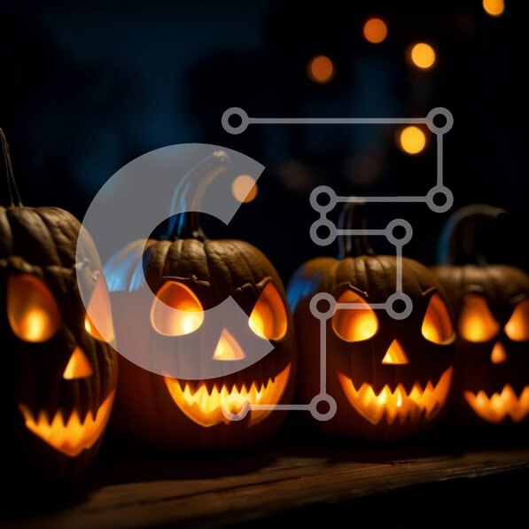 Intra Συλλεκτικό Ξύλινο Παζλ Plywood  4mm - Απόκοσμες σκαλιστές κολοκύθες με λαμπερά μάτια για το Halloween Σε Ξύλινο Κουτί - Διαστάσεις: 10x10 cm – 25 κομμάτια