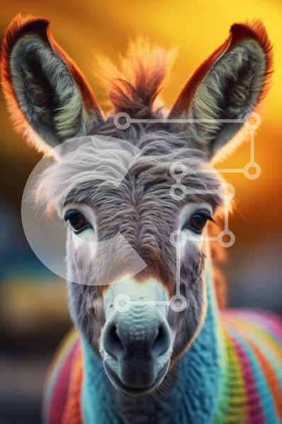 Σετ των 2 Intra Συλλεκτικό Ξύλινο Παζλ Plywood  4mm - Πολύχρωμη κουβέρτα-ντυμένος γάιδαρος με μεγάλα καστανά μάτια Σε Ξύλινο Κουτί - Διαστάσεις: 10x10 cm – 25 κομμάτια