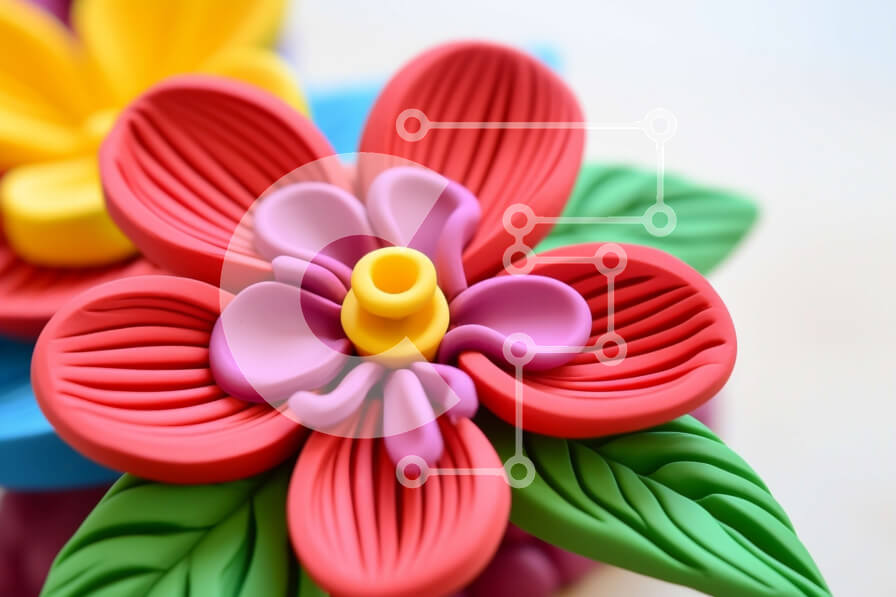 Intra Συλλεκτικό Ξύλινο Παζλ Plywood  4mm - Πολύχρωμο λουλούδι από πολυμερικό πηλό κινηματογράφηση σε πρώτο πλάνο Σε Ξύλινο Κουτί - Διαστάσεις Puzzle: 10x10 cm – 25 κομμάτια