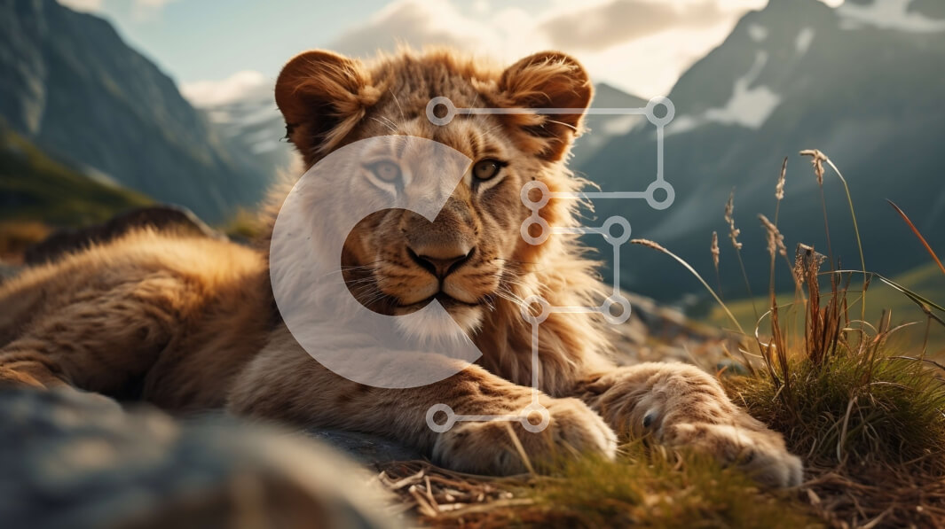 Intra Συλλεκτικό Ξύλινο Παζλ Plywood  4mm - Λιοντάρι ξαπλωμένο σε βραχώδες έδαφος με βουνά Σε Ξύλινο Κουτί - Διαστάσεις: 10x10 cm – 25 κομμάτια