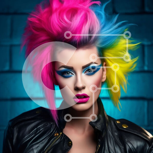 Σετ των 2 Intra Συλλεκτικό Ξύλινο Παζλ Plywood  4mm - Κομψή γυναίκα με δερμάτινο μπουφάν με πολύχρωμα μαλλιά και μακιγιάζ Σε Ξύλινο Κουτί - Διαστάσεις: 10x10 cm – 25 κομμάτια