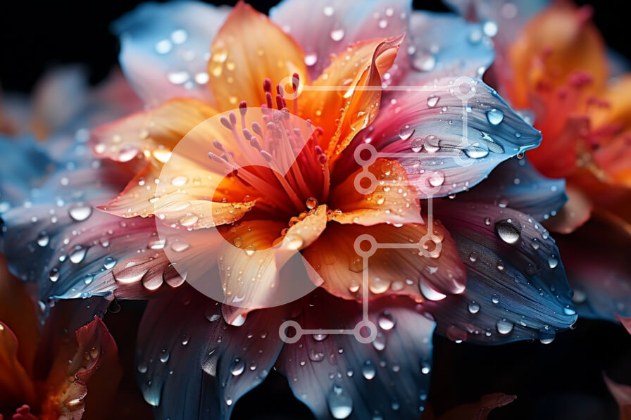 Intra Συλλεκτικό Ξύλινο Παζλ Plywood  4mm - Δονούμενη κοντινή λήψη λουλουδιών με σταγονίδια νερού Σε Ξύλινο Κουτί - Διαστάσεις: 10x10 cm – 25 κομμάτια