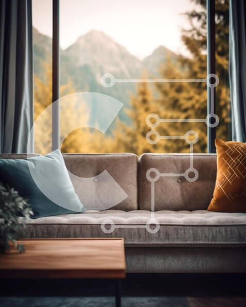 Intra Συλλεκτικό Ξύλινο Παζλ Plywood  4mm - Άνετο σαλόνι με θέα στο βουνό Σε Ξύλινο Κουτί - Διαστάσεις Puzzle: 10x10 cm – 25 κομμάτια