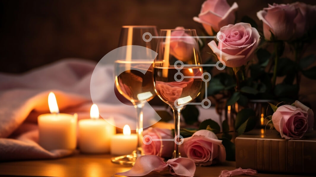 Σετ των 2 Intra Συλλεκτικό Ξύλινο Παζλ Plywood  4mm - Κομψή εικόνα από ποτήρια κρασιού με ροζ τριαντάφυλλα και κερί Σε Ξύλινο Κουτί - Διαστάσεις: 10x10 cm – 25 κομμάτια