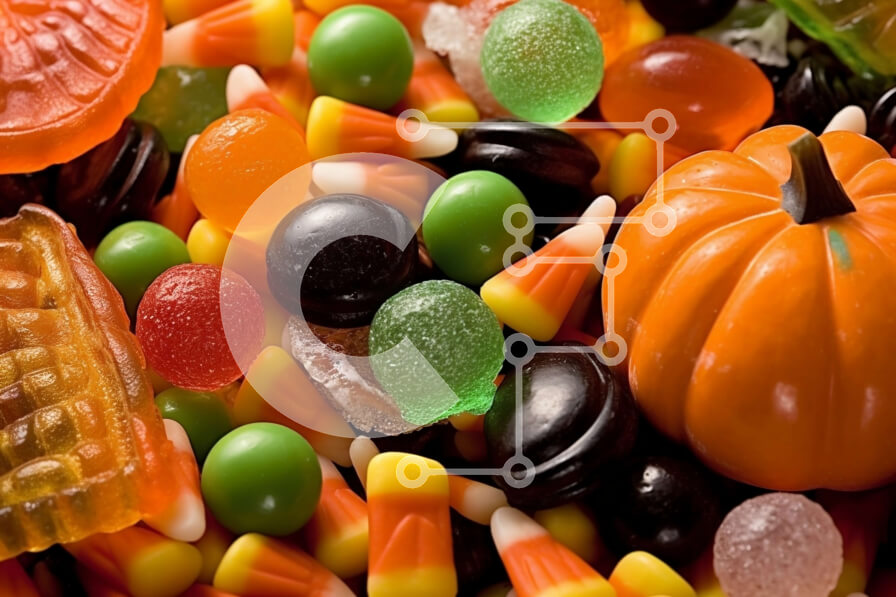 Σετ των 2 Intra Συλλεκτικό Ξύλινο Παζλ Plywood  4mm - Πολύχρωμο σωρό από Gummy Bears, Worms, Candy Corn και κολοκύθες Σε Ξύλινο Κουτί - Διαστάσεις: 10x10 cm – 25 κομμάτια